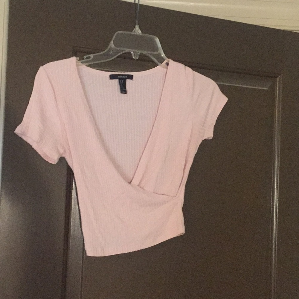 PINK RIBBED SHORT SLEEVE CROP TOP